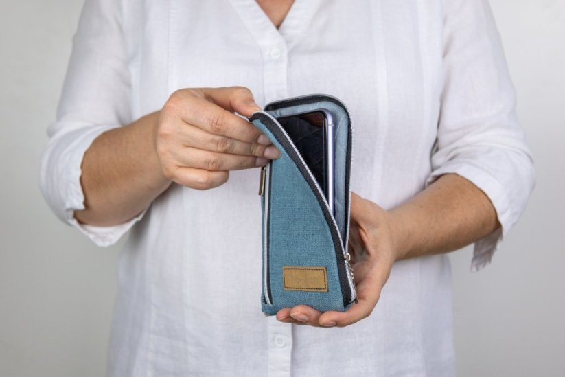 Multifunkční pouzdro s kapsou modré - Výška mobilu: 16,5, Šířka mobilu: 8,5