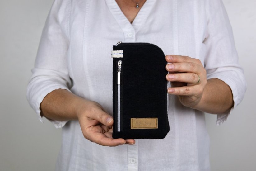 Multifunkční pouzdro s kapsou černé - Výška mobilu: 16,5, Šířka mobilu: 7,5