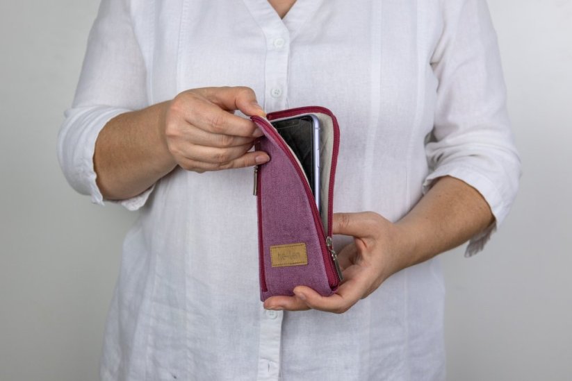 Multifunkční pouzdro s kapsou tmavě růžové - Výška mobilu: 16,5, Šířka mobilu: 8