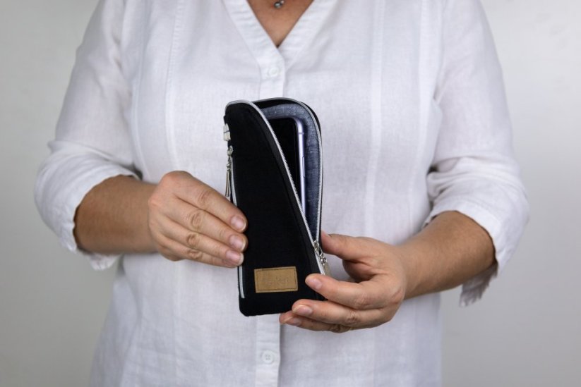 Multifunkční pouzdro s kapsou černé - Výška mobilu: 17, Šířka mobilu: 7