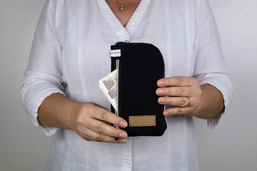 Multifunkční pouzdro s kapsou černé - Výška mobilu: 16,5, Šířka mobilu: 7,5